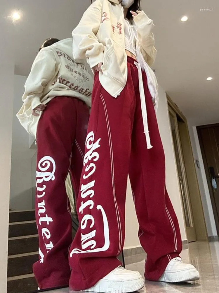 Women's Pants HOUZHOU Y2k Wide Leg Sweatpants Women Vintage Letter Print Trousers Hip Hop Style Korean Streetwear Hippie Harajuku Winter