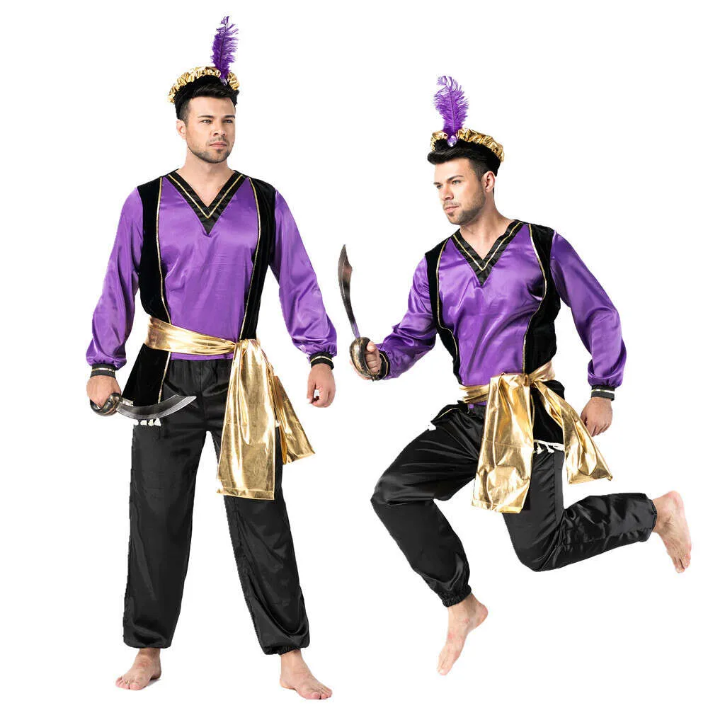 ハロウィーンの大人の男アラジン王子衣装マジックランプコスプレ男性のためのステージ