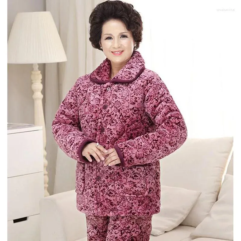 Startseite Kleidung Mittleren Alters Alten Korallen Samt Pyjamas Sets 2023 Winter Frauen Schlaf Lounge Dicke Warme Flanell Homewear