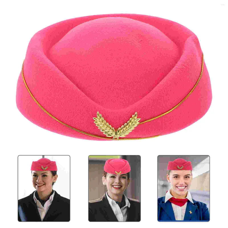 Berets 1pc Felt Stewardess Hat Airline Cap Uniform Plane Stage Perform Ladies Cap- Rosy Size