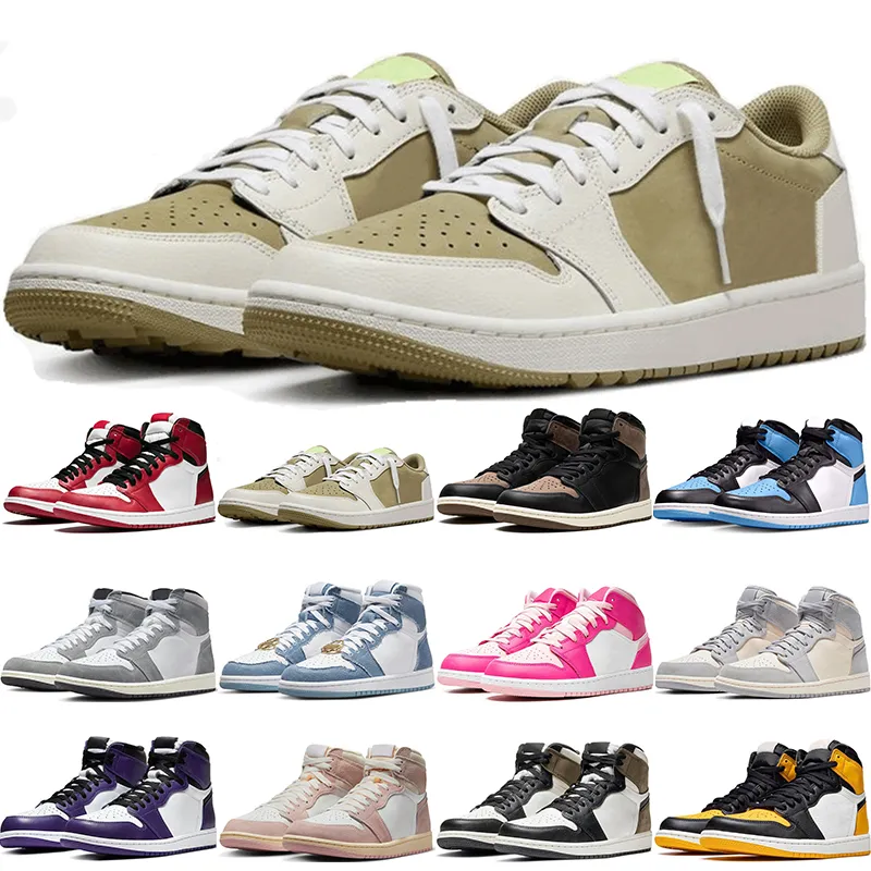 men basketball shoes 1s high low 1 Neutral Olive University Blue Black White Fierce Pink womens mens trainers sports sneakers Tennis shoes size 5.5-13