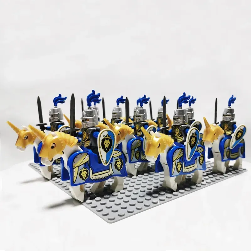 Blocks 10 Sets Vintage Castle Kingdoms Red Dragon Royal Knights Horse Dark Blue Lion Army Solider Minifig Building Block Toys for Kids 231010