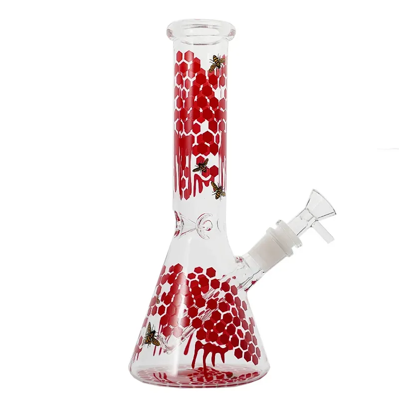 10 Inch Hookahs Buzz Beeker Glass Bong With Honeycombed Bee Decal Beaker Bongs Straight Perc Water Pipes 18-14mm Scientific Diffuser Oil Dab Rigs