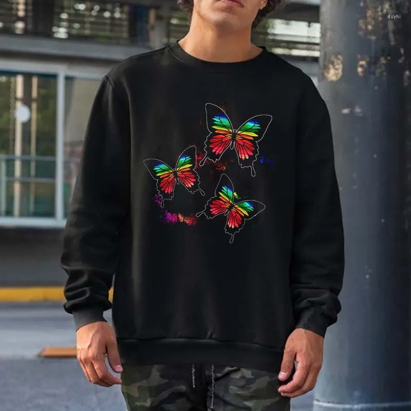 Men's Hoodies Colorful Cute Butterfly Gift Graphic Sweatshirts Men Women Streetwear Crewneck Hooded Tops Oversized Cotton