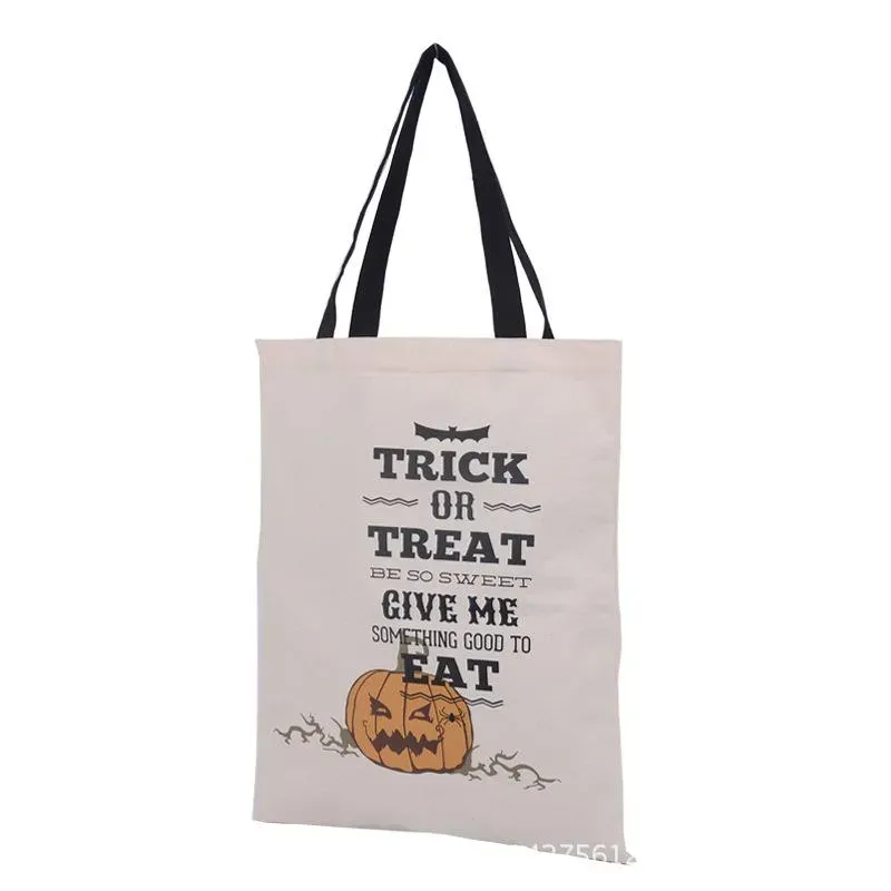 2017 new design Halloween Gift Bags Large Cotton Canvas Hand Bags 6 styles Pumpkin Devil Spider Printed Halloween Candy Gift Sack Bags