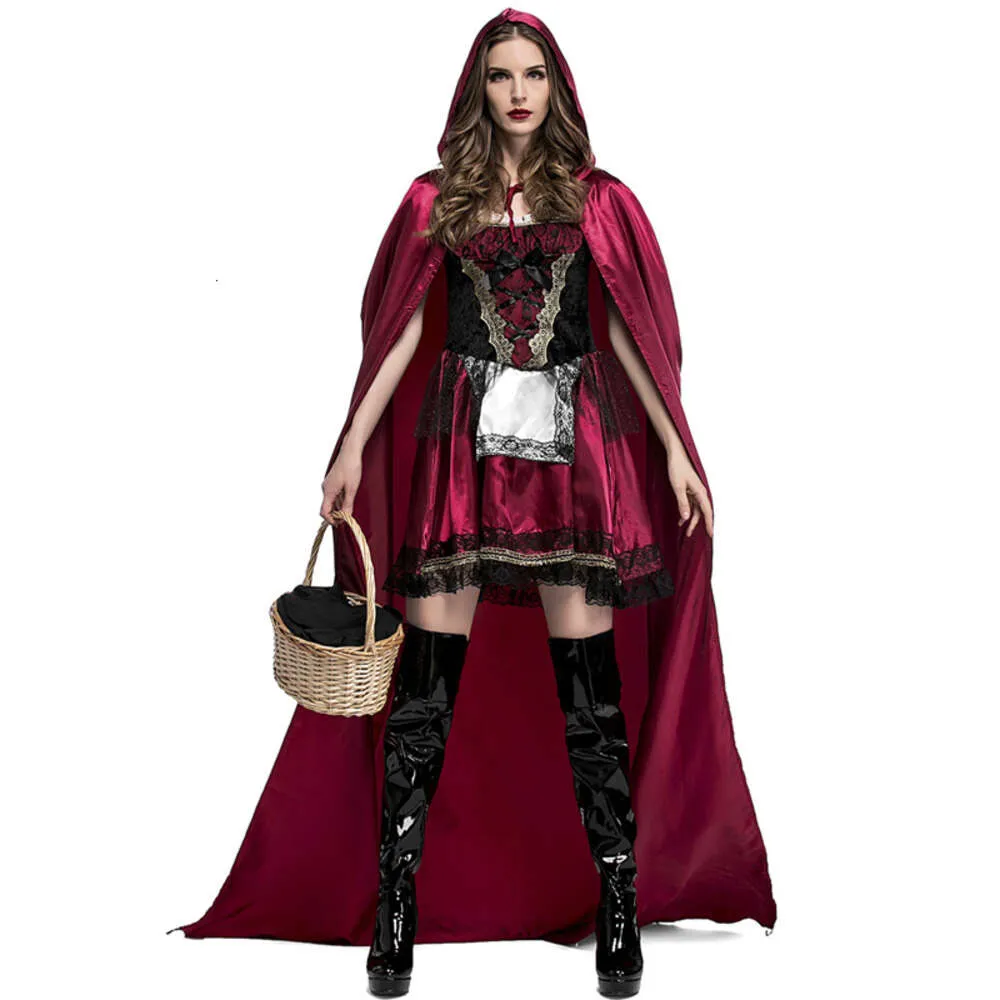 Elbise uzun pelerin seti küçük kırmızı binicilik kostümü yetişkin bayanlar cadılar bayramı masal cosplay fantezi