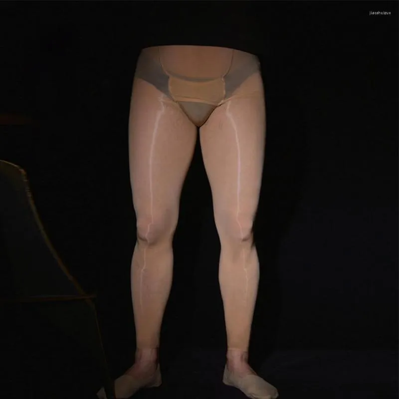 Chaussettes pour hommes, collants grande taille, Ultra fins, transparents, brillants, sous-vêtements, sépare le Scrotum