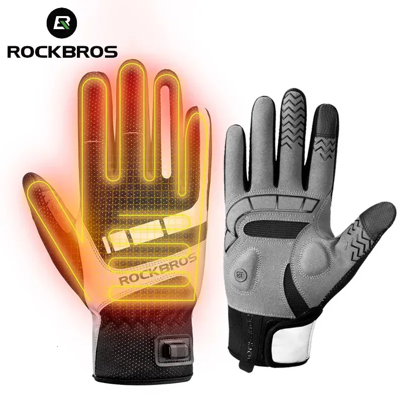 Five Fingers Gloves ROCKBROS Heated Full Finger Men Women Motorcycle Bicycle Winter Cycling Warm Breathable Windproof USB Heat Mitten 231010