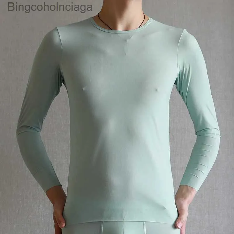 Men's Thermal Underwear Mens Thermal Underwear Tops Shirts Ice Silk er Slim Top Long Sleeve T-Shirt Tights Tops Men's Undershirt TeesL231011