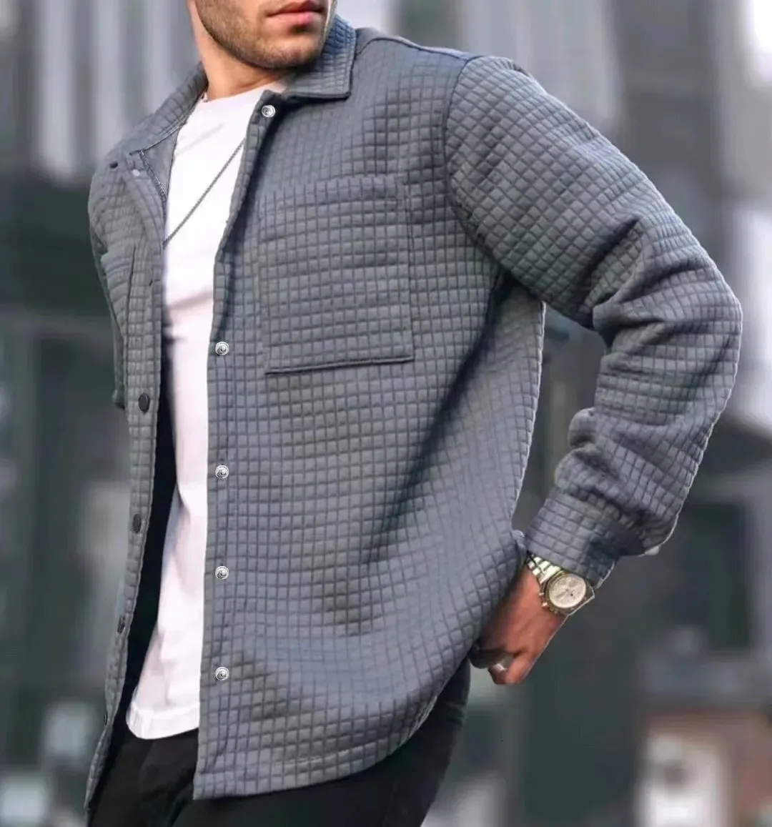 Jaquetas masculinas moda casaco xadrez lapela casual jaqueta branca outono e inverno cor sólida esportes ao ar livre bomberiacket homem roupas 2023 231010