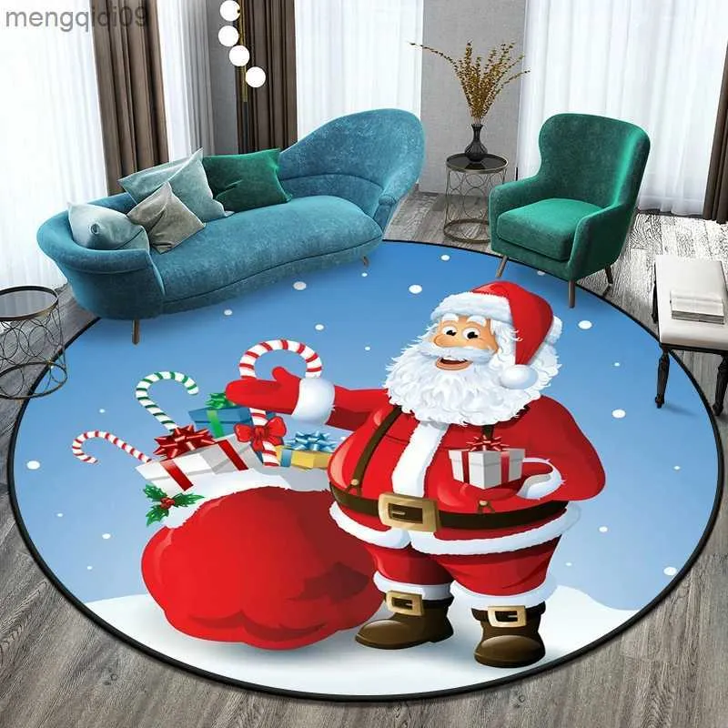 Decorações de natal natal impresso tapete redondo para sala estar para crianças tapete quarto cadeira antiderrapante tapetes presente