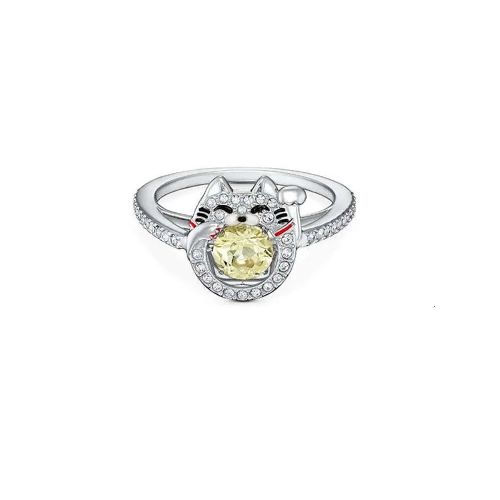 Luxury Swarovski Crystal Cat Ring for Women Heart Design