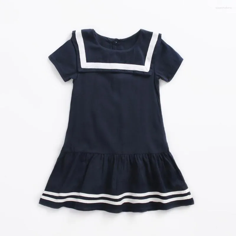 Robes de fille grande robe bleu foncé école d'été Style Preppy enfants adolescentes vêtements pour 4 6 8 10 12 ans