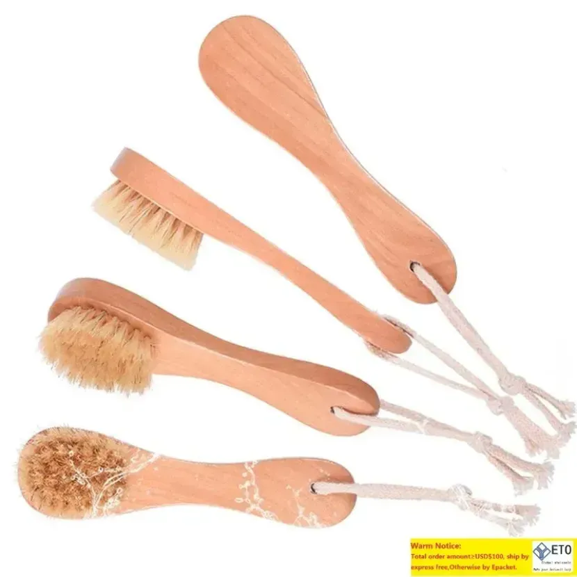 Wholesale Face Bath Brush for Women Men Oval Massage Brushes Wooden Handle Natural Fine Bristle with Hanging Rope 1011