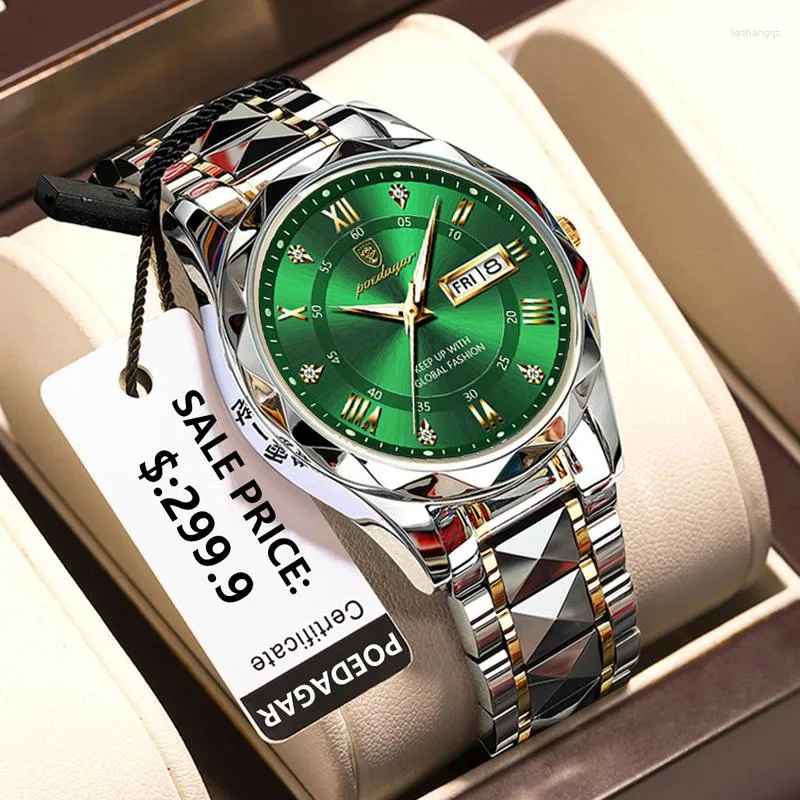 Orologi da polso POEDAGAR Orologio al quarzo verde moda da uomo Orologio da uomo luminoso impermeabile in acciaio inossidabile Top Relogio Masculino