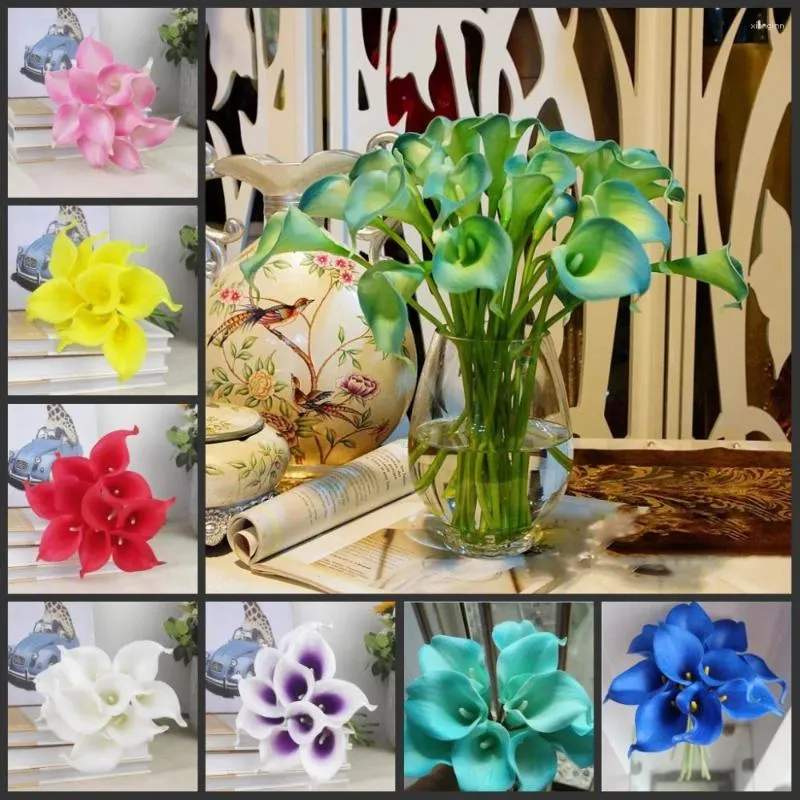 Fleurs décoratives 38 cm Real Touch Lily Calla Artificial PU pour mariage Bouquet Bouquet à la maison Décoration Fake