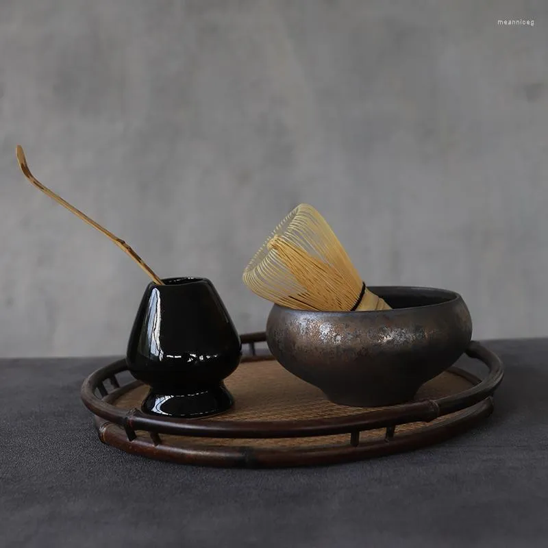 Juegos de utensilios de té Matcha tradicional, batidor de bambú Natural, soporte para cuenco cerámico, té japonés