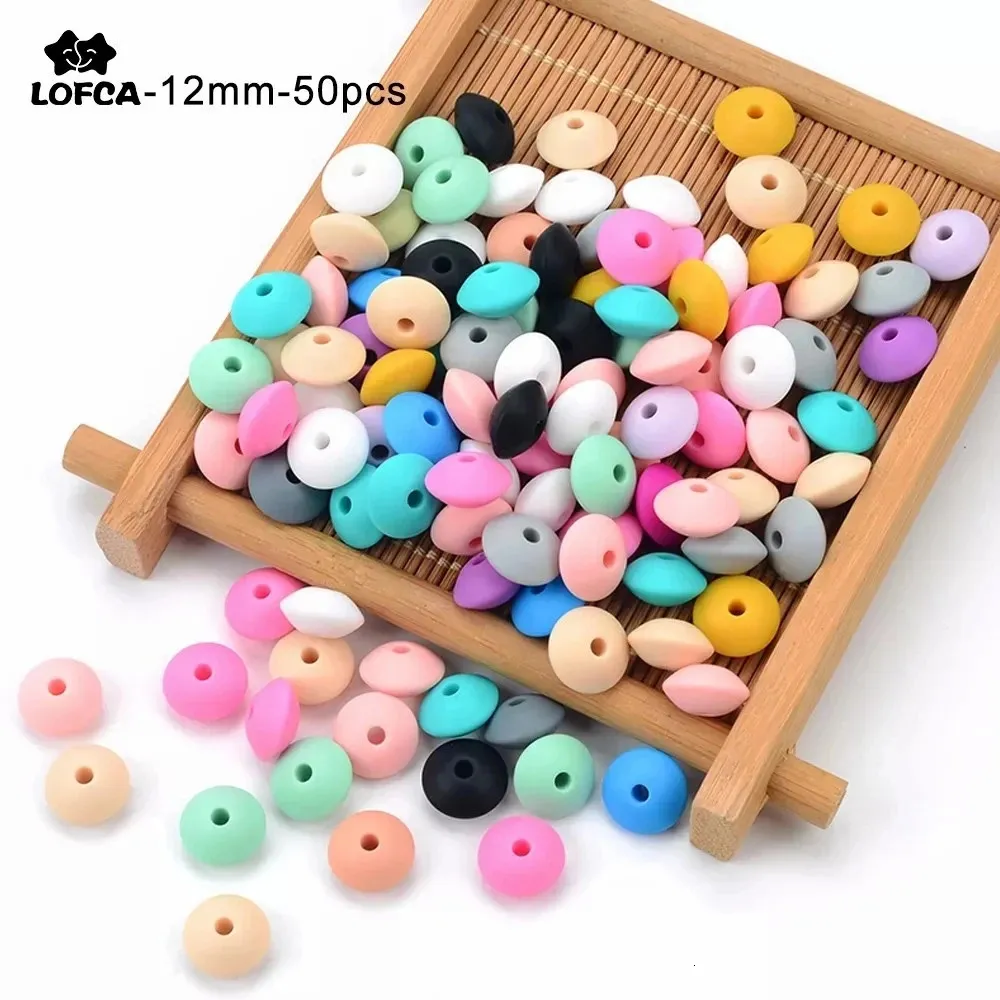 Teethers Toys LOFCA Wholesale 50PCS Lentil Silicone Beads 12mm Food Grade Jewelry Soft Chew Teething BPA Free DIY Charm Necklace Teether 231010