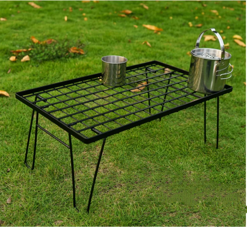 Portable Folding Bamboo BBQ Table With Drain Rack For Outdoor Camping