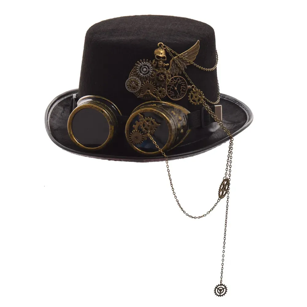 Party Hats Goth Hat Goggles Vintage Men Top Hat Steampunk Skull Wings Black Party Hat 231007