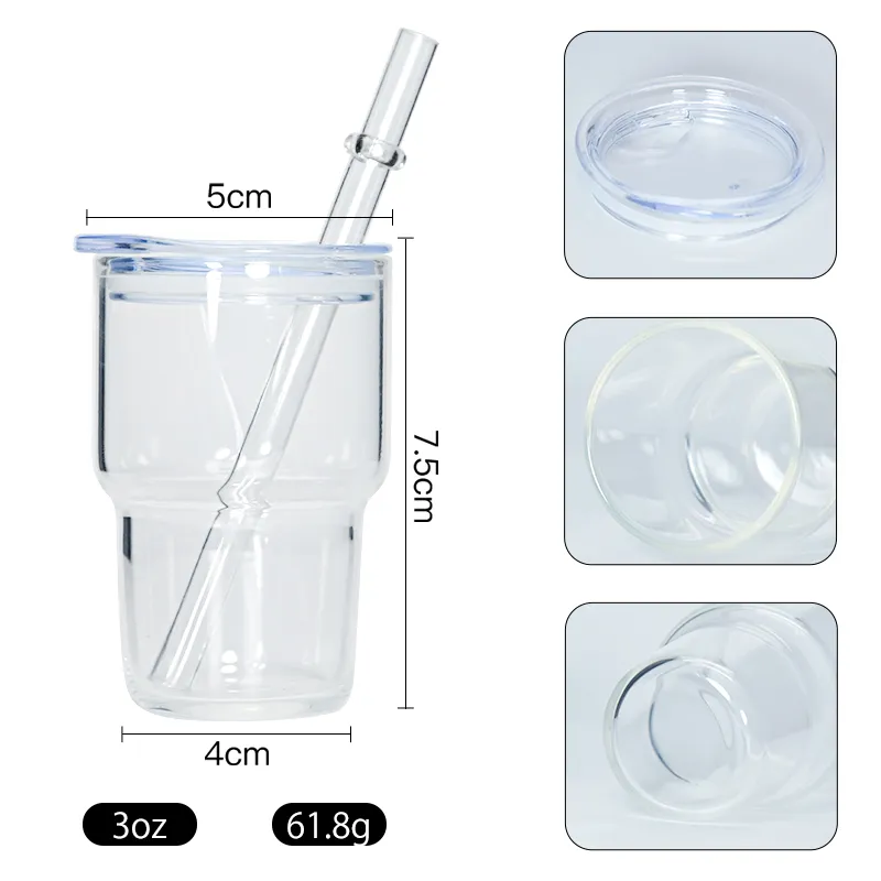 3oz Sublimation Frosted Clear Shot Glass Wine Tumblers Water Bottle With Lid And Straw Drinking Glasses Z11