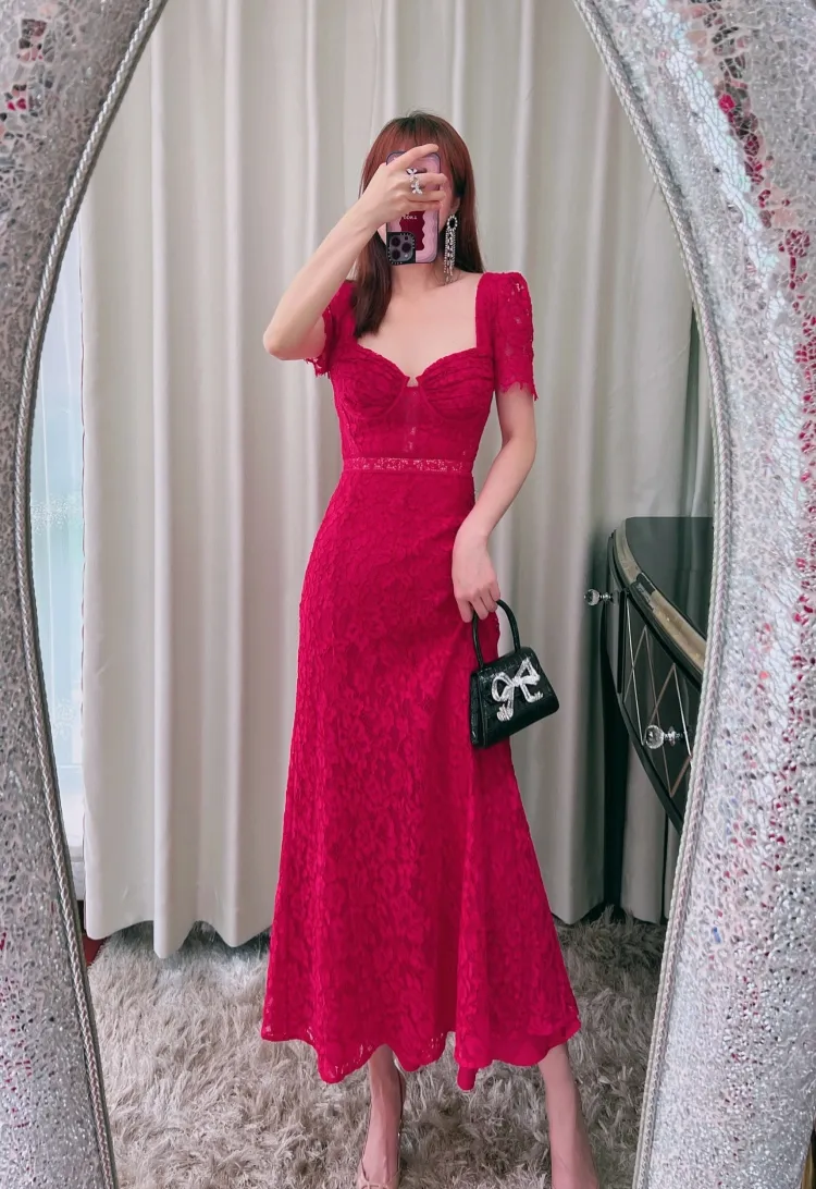 Self Portrait Red Lace Dress Long Dress Evening Dress