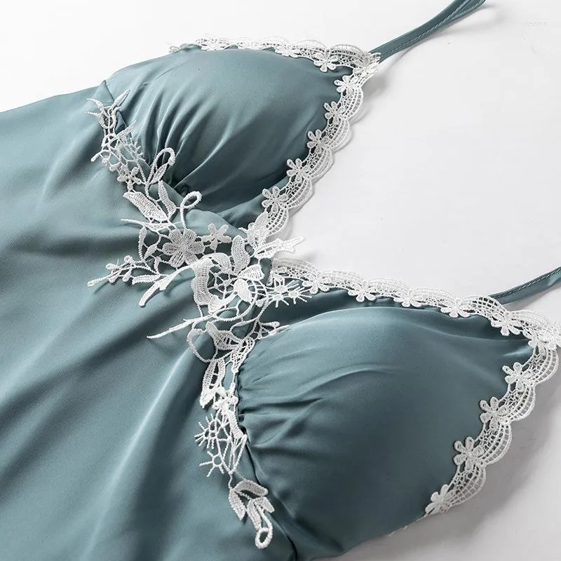 Sexy Lace Trim Spaghetti Strap Nightdress For Women Sleeveless V