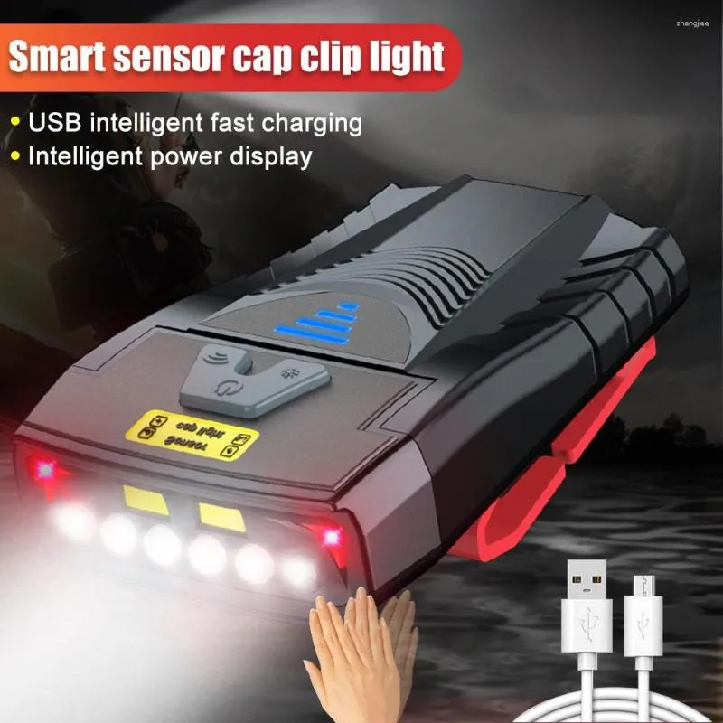 Stirnlampen 2000mah 10W Bewegungssensor Scheinwerfer USB wiederaufladbar Hut Clip Cap Licht einstellbar Angeln Camping Laufen Kopflampe