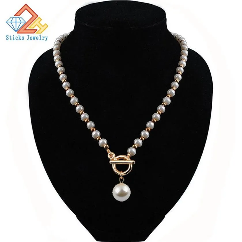Articles promotionnels mode imitation collier de perles chaîne CCB croix collier de perles collier fille bijoux 278C