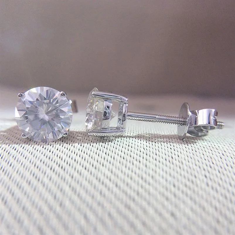 Véritable 14K 585 or blanc vis arrière couleur DF 2ctw Test positif coupe ronde Moissanite diamant boucles d'oreilles pour les femmes CJ1912032456