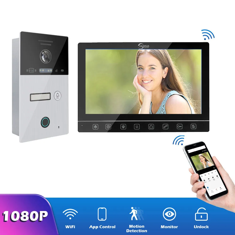 Tuya Smart app mobile Sistema videocitofonico WiFi remoto Videocitofono intelligente Supporto schermo completo 1080p da 10 pollici Sblocco scheda RFID