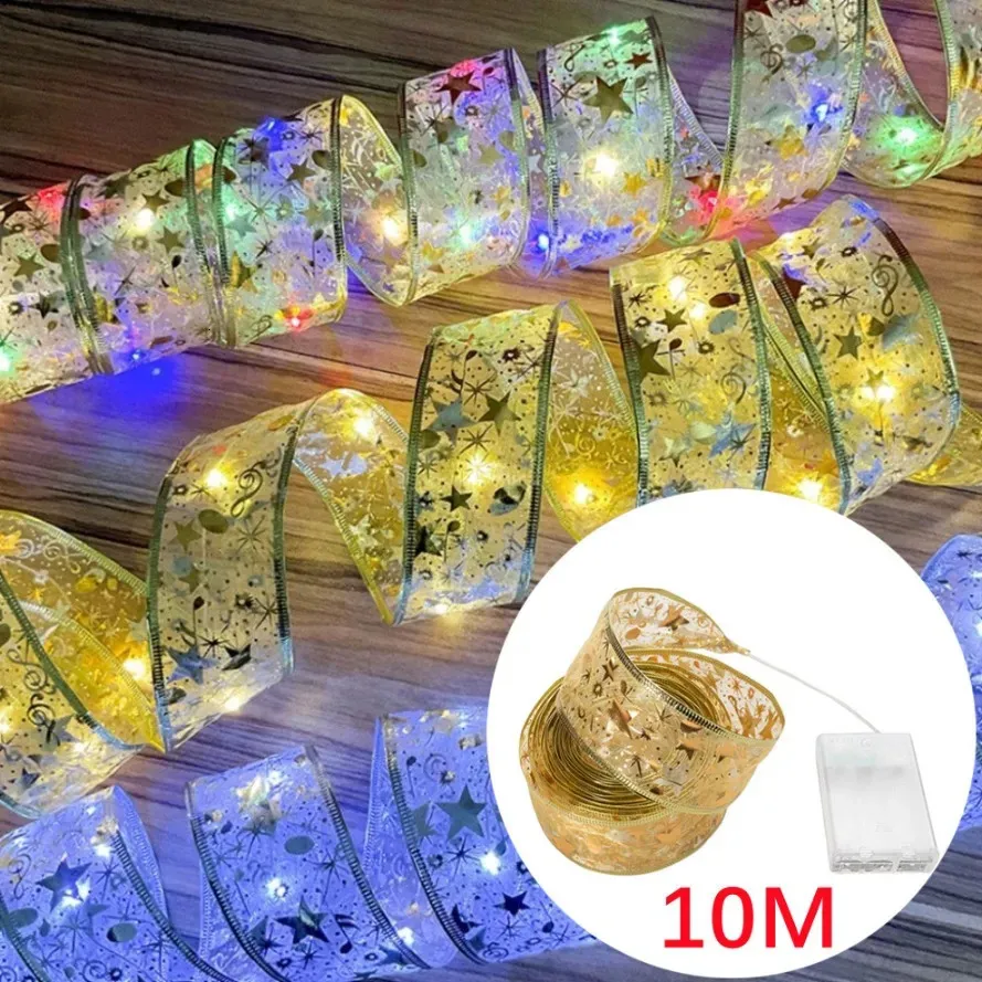 Julekorationer LED -bandlampor dekoration träd ornament diy spets bågar sträng navidad hem dekor år 2023 231011