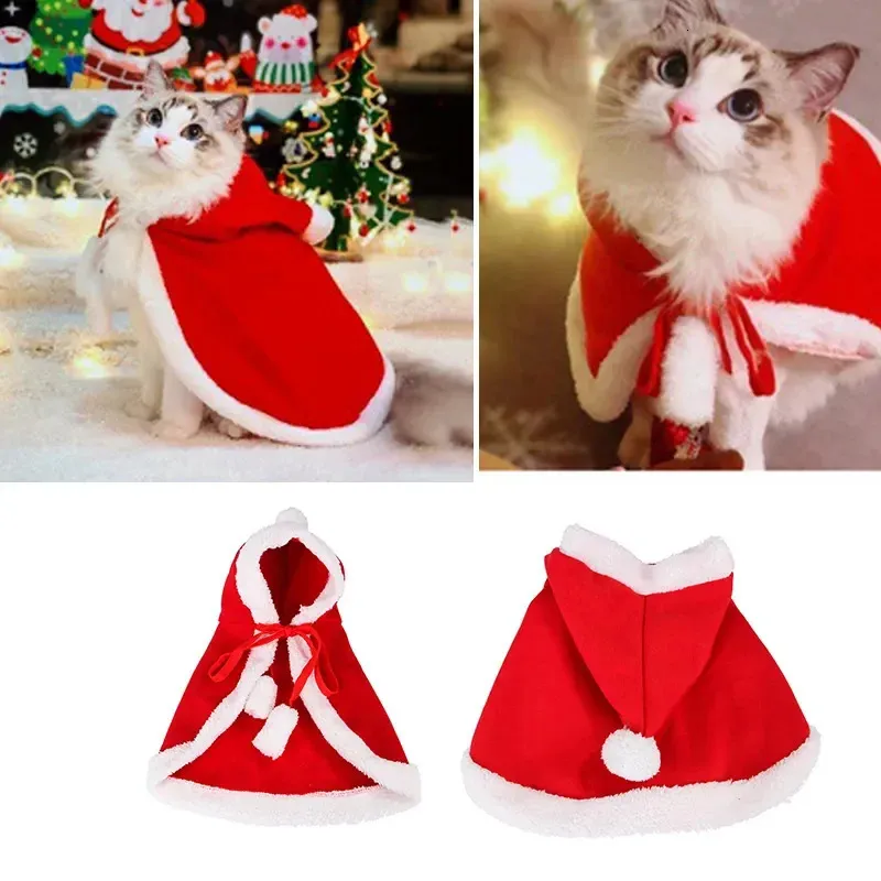 Cat Costumes Red Funny Props Decor Cosplay Cloak Christmas Cat Dress Transformed Costume Up Pet Cape Santa Scarf Kläd Katt/hund 231011