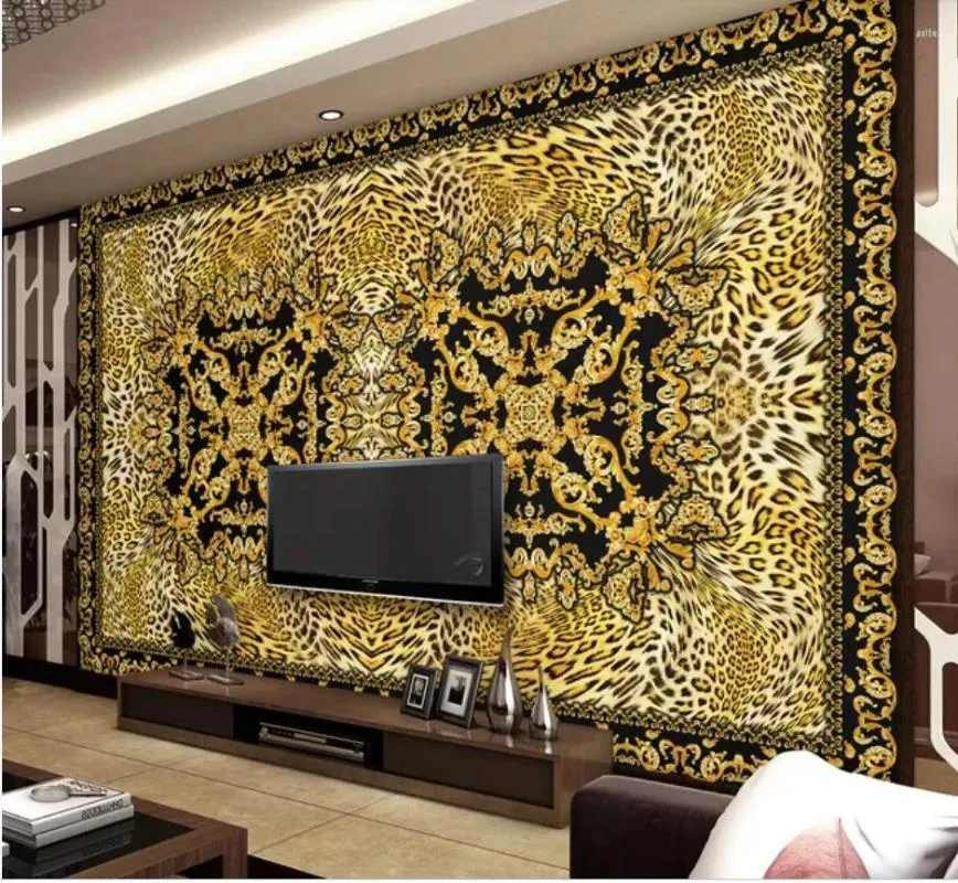 Wallpapers personalizado mural de parede arte moderna pintura de alta qualidade papel de parede europeu luxo retro leopardo tv sofá fundo papel