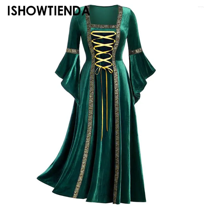 Casual Dresses Halloween Women Dress Costumes For Long Sleeve Medieval Cosplay Vintage Vampire Witch Victorian Gothi Bandage