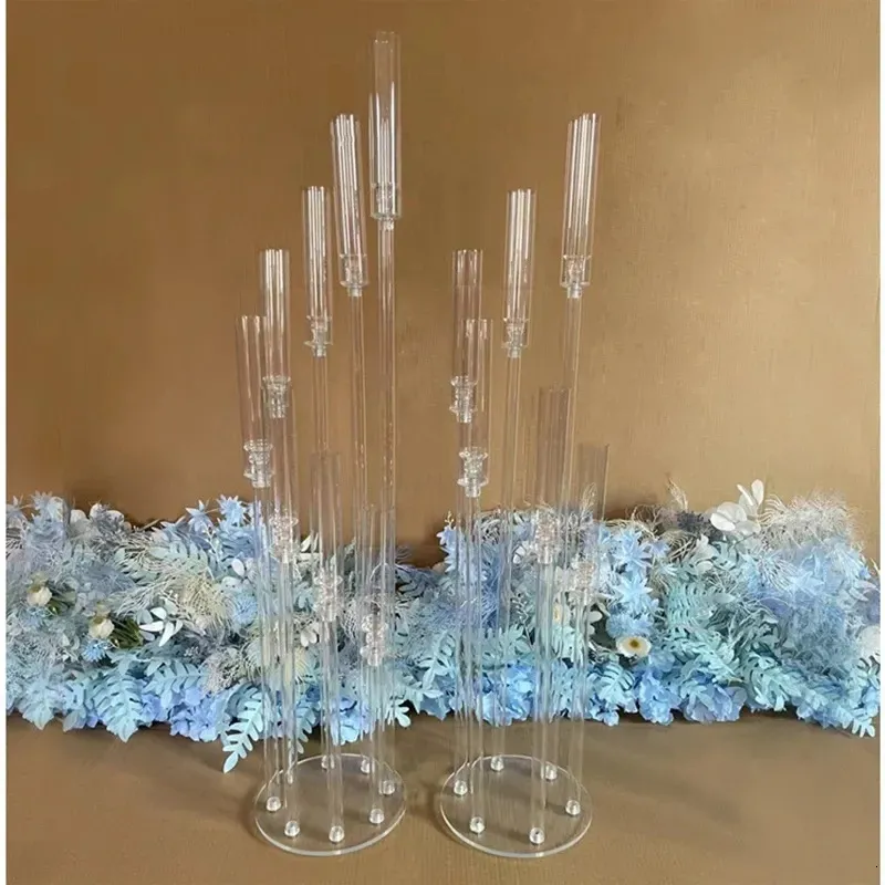 Obiekty dekoracyjne figurki 2PCS 5PCS 10pcs Dekoracja ślubna Centralna Cantelabra Clear Candle Holder Acryl Candlesticks na wesela impreza wydarzenia 231010