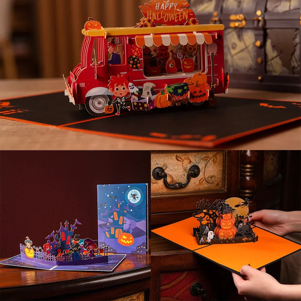 Karty pozdrowienia Hallowmas Invitations Karta podarunkowa 3D Halloween Pop Up For Kids Party 231011