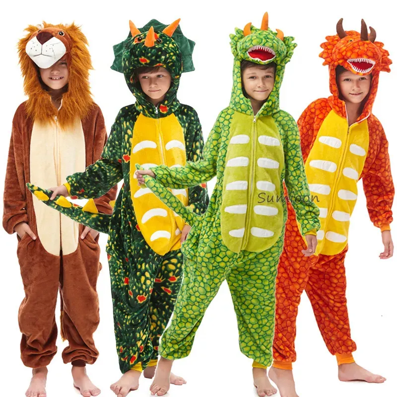 Pijamas Crianças Pijamas Dinossauro Pijama Animal Kigurumi Panda Traje Dos Desenhos Animados Anime Cosplay Roupas para Crianças Menino Inverno Quente Onesies 231010