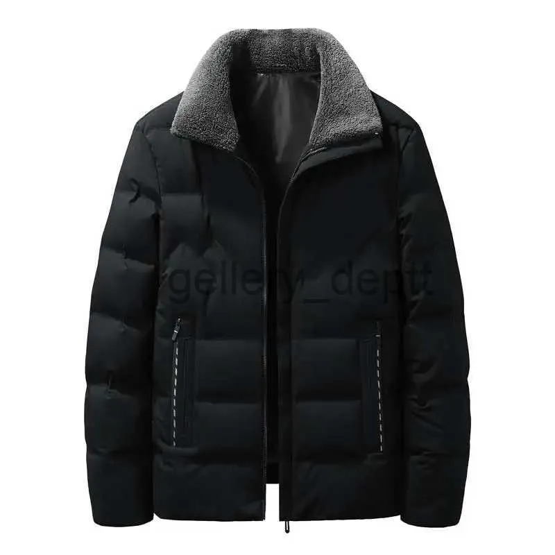 Parka da uomo in piumino invernale da uomo moda peluche allentato spesso caldo accumulo di calore piumini leggeri antivento solido cappotto di grandi dimensioni nero maschio J231010