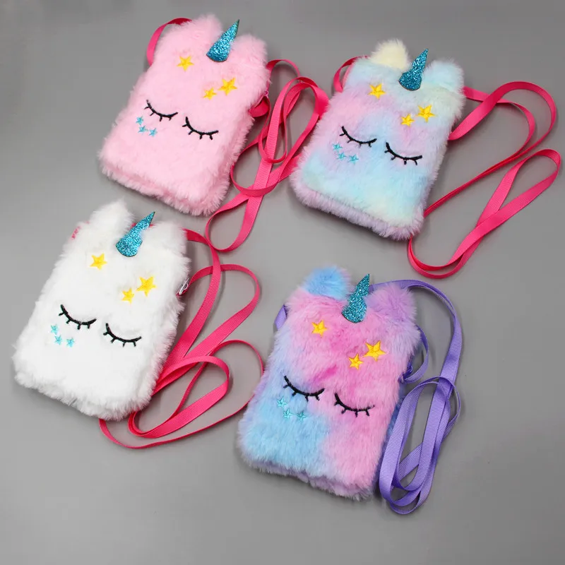 Plush Handbags Children Rainbow Plush Shoulder Strap Girls Adjustable