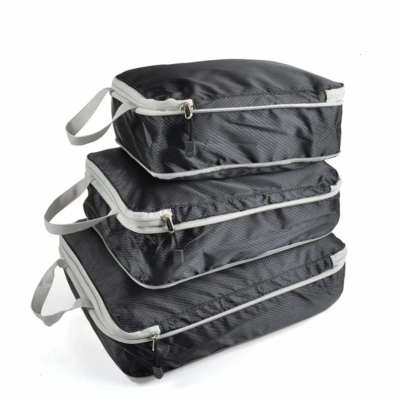 Duffel Torbalar 3pcs Sıkıştırılabilir Paket Küpleri Katlanabilir Su Geçirmez Seyahat Depolama Çantası Bavul Naylon Naylon Taşınabilir Çanta Bagaj Organizatör 231011