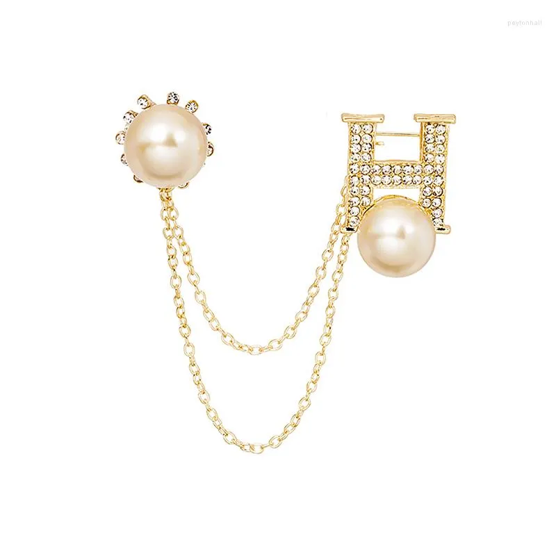 Brooches Blucome Fashion Letter "H"Shape Brooch Women Pearl Chain Pins For Coat Suit Bag Hijab Laple Jewelry Year Gifts.