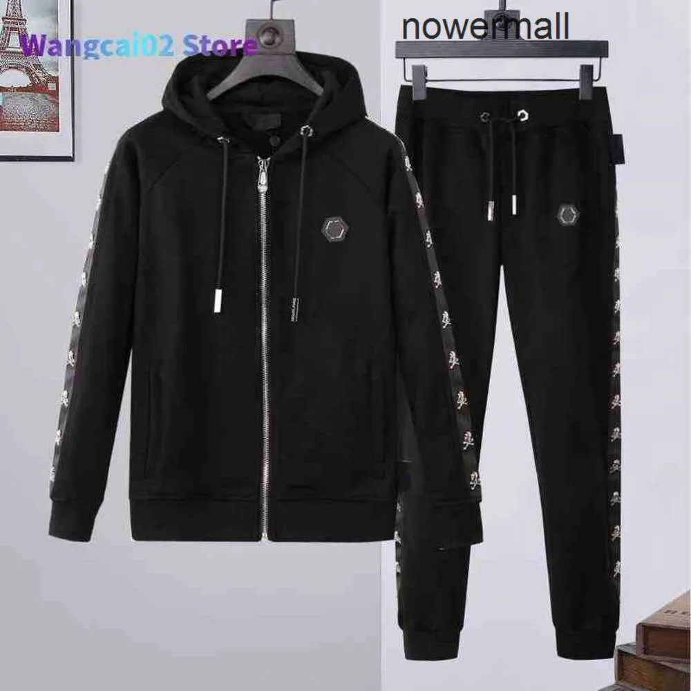 Casual Plein Philipps pp Men's Tracksuits Top Brand Autumn and Winter Zipper Hot Rhinestone Skeleton Tide Brand PP Suit Men's Hooded Sports Suit 020423H BICX