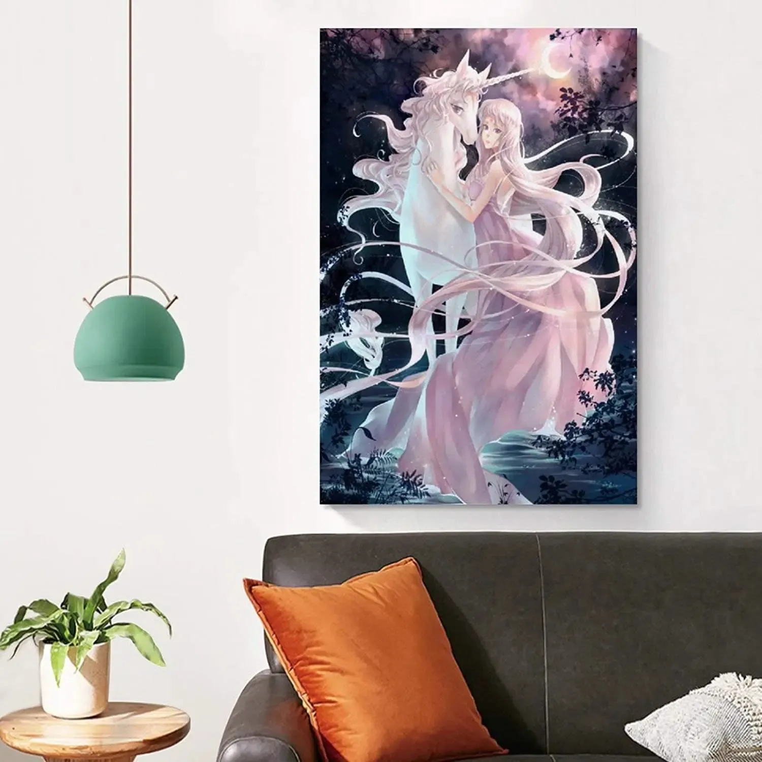 Målningar Anime Girl and Unicorn Fantasy Affischer Wall Painting 231010