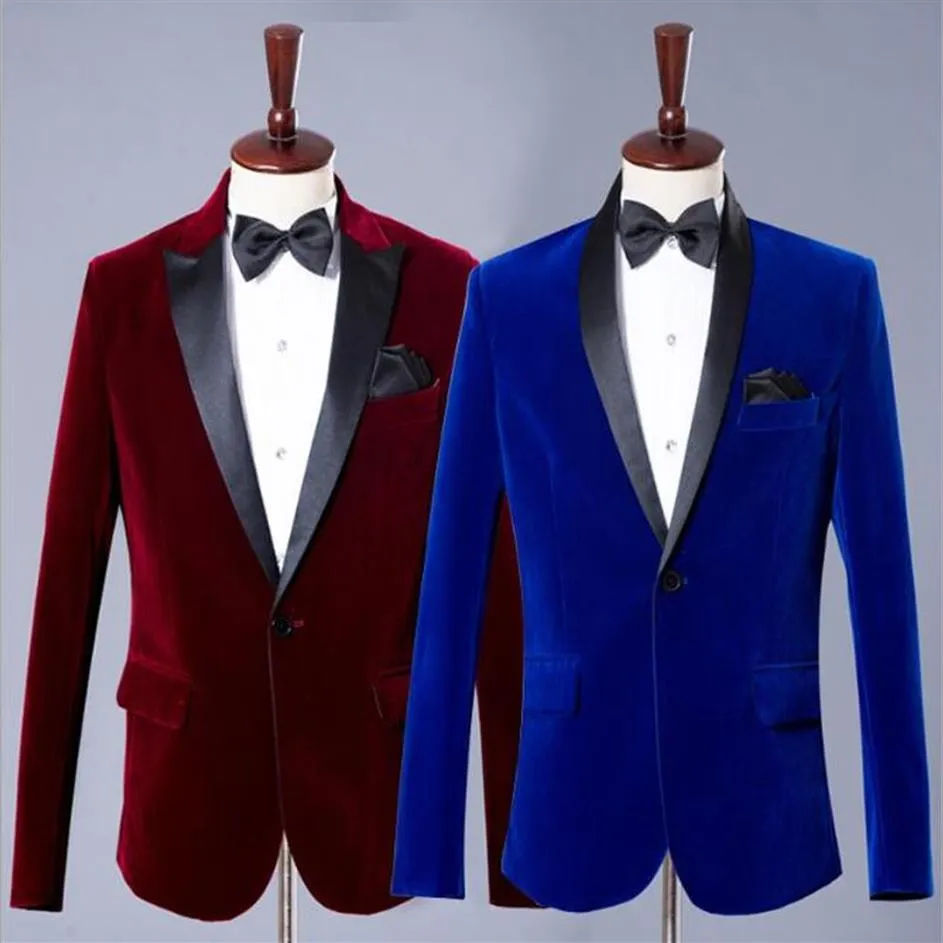 Herenpakken Blazers Mannen Klassiek Fluwelen Blazer Formeel Jasje Bordeaux Koningsblauw Bruiloft Bruidegom Slim Fit Smoking Mannelijke Custom C297u