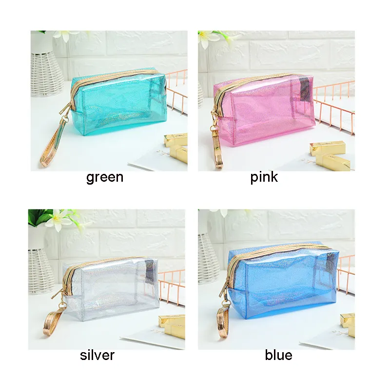 Waterproof Cosmetic Bags PVC Transparent Zippered Toiletry Bag with Handle Strap Portable Clear Makeup Bag Pouch for Bathroom, Vacation and Organizing