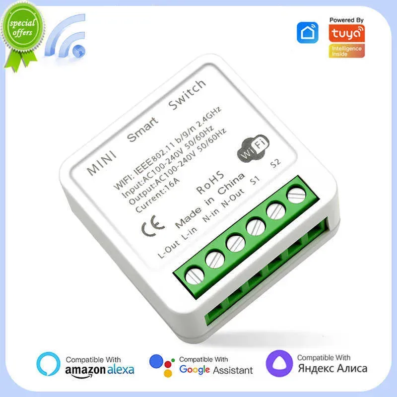 Nuovo 16A Mini Wifi Smart Switch Smart Home, Casa Intelligente Interruttori Della Luce FAI DA TE Modulo di Controllo a 2 Vie Funziona con Tuya Smart Life Alexa Alice Google Home