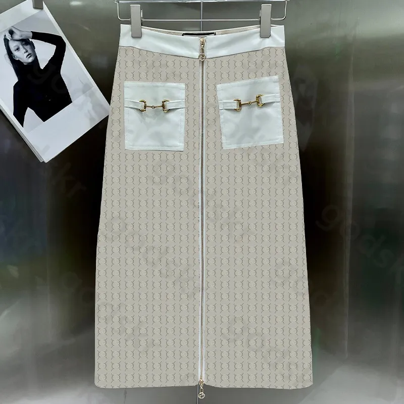 Luxury High Waisted Skirt Womens Sexy Slim Zipper Metal Buckle Dresses Designer Logo Print Overskirt