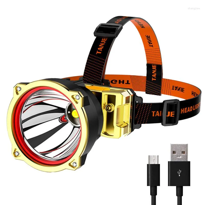 Strålkastare LED-bländande strålkastare USB-laddning utomhus Multifunktionsfiske Huvudmonterad Miner's Lamp