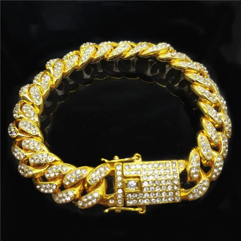 Kubanische Gliederanhänger Ketten Hip-Hop-Schmuck 18K Volldiamant 12mm breites Kuba-Kettenarmband für Herren174T